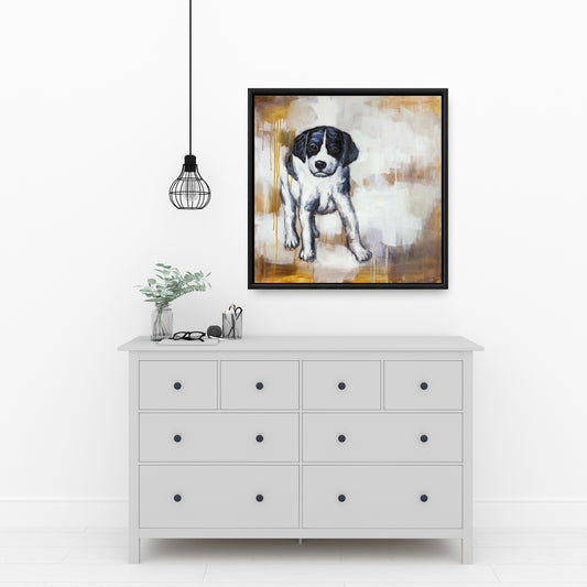 Toile « Chiot curieux » | Décoration murale contemporaine pour chambre à coucher