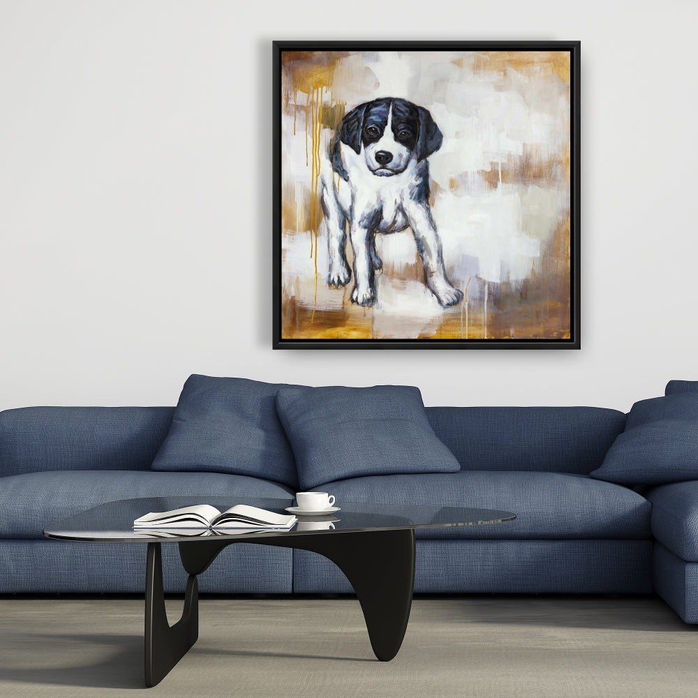 Curious Puppy Dog Canvas | Contemporary Bedroom Wall Decor