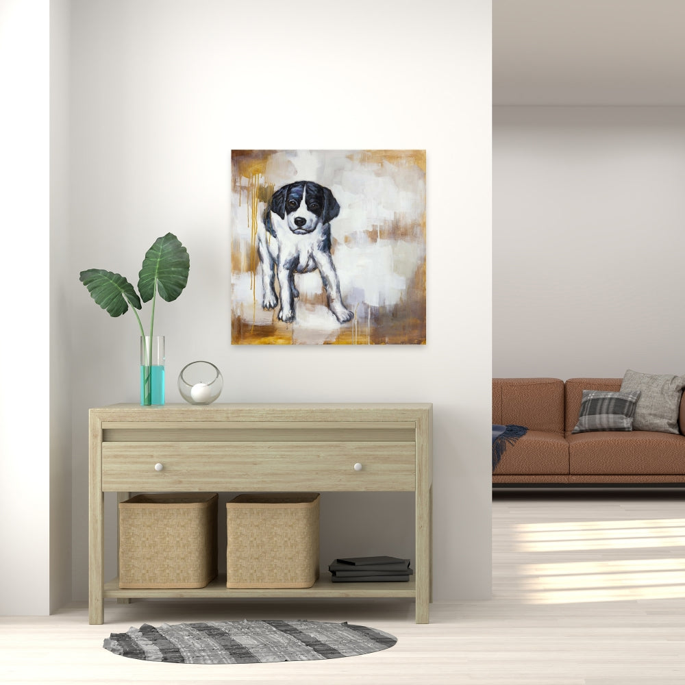 Curious Puppy Dog White Canvas | Bedroom Animal Wall Art