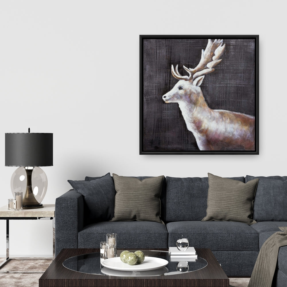 Deer Profile View in Dark - Contemporary Framed Canvas Decor