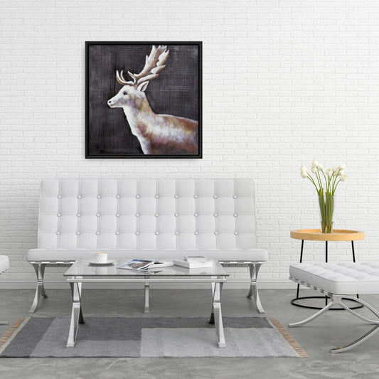 Cerf de profil dans l'obscurité - Toile encadrée contemporaine