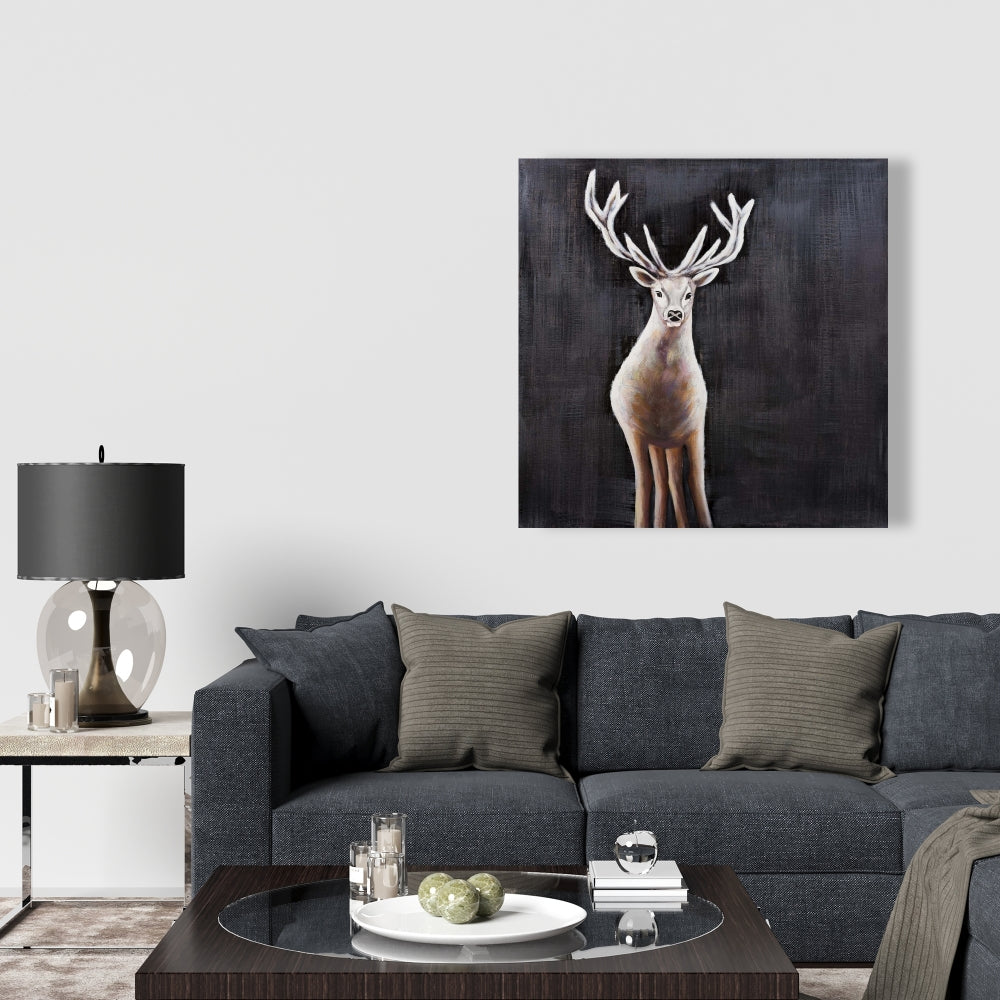 Lonely Deer White Canvas | Deer Bedroom Wall Art Decor