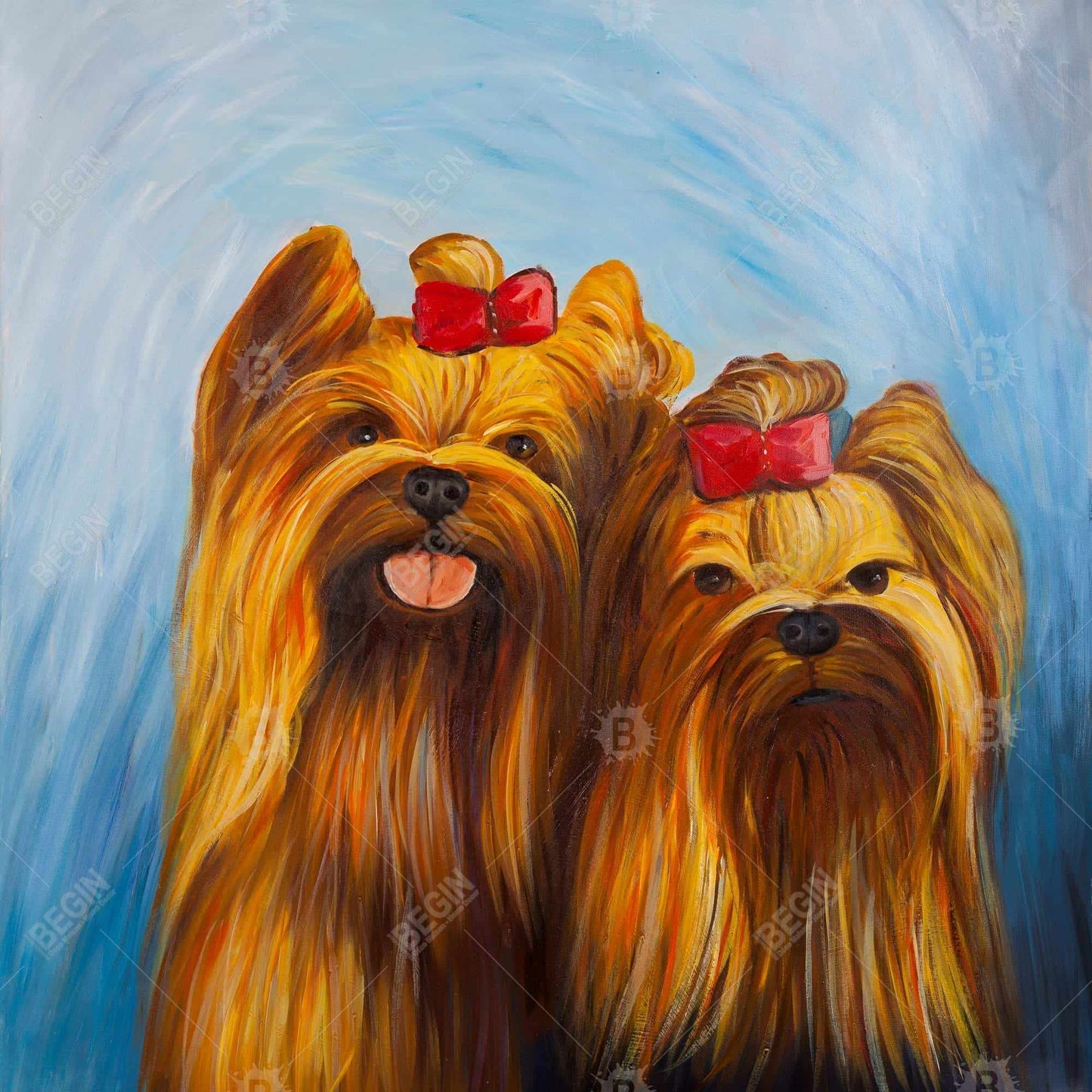 Two Smiling Dogs Canvas | Blue Pet Art for Home Decor