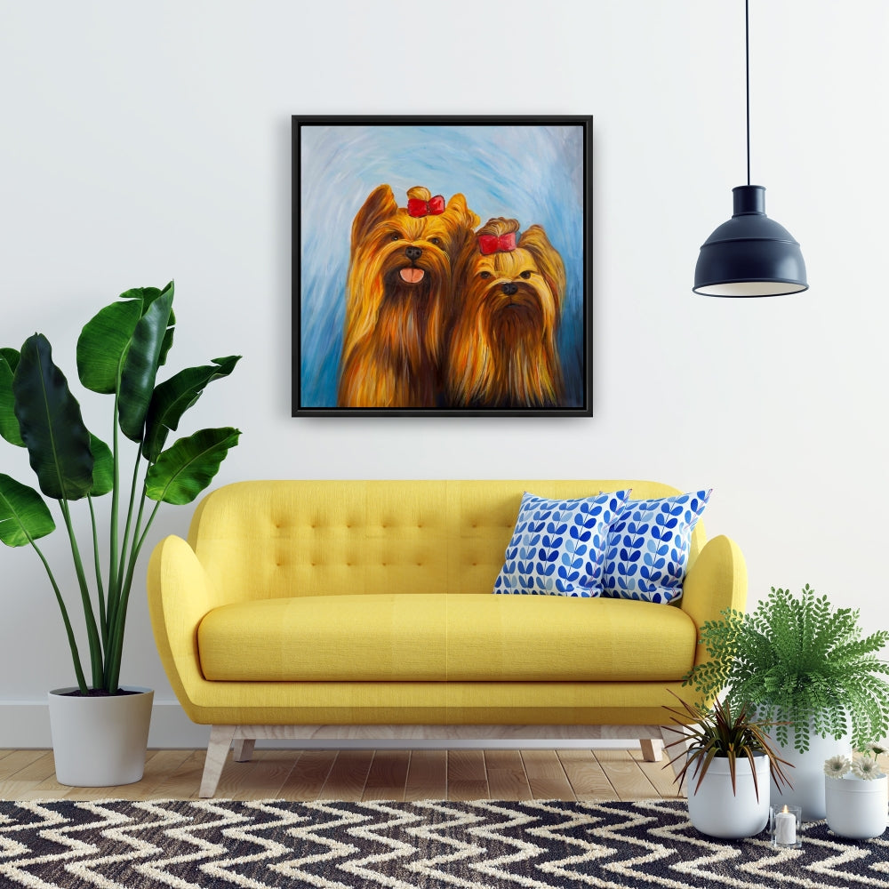 Two Smiling Dogs with Bow Tie Framed Canvas - Home Decor