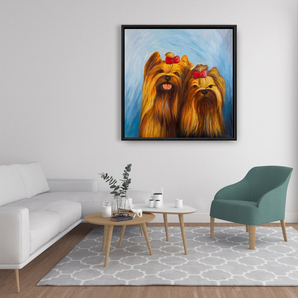Two Smiling Dogs with Bow Tie Framed Canvas - Home Decor