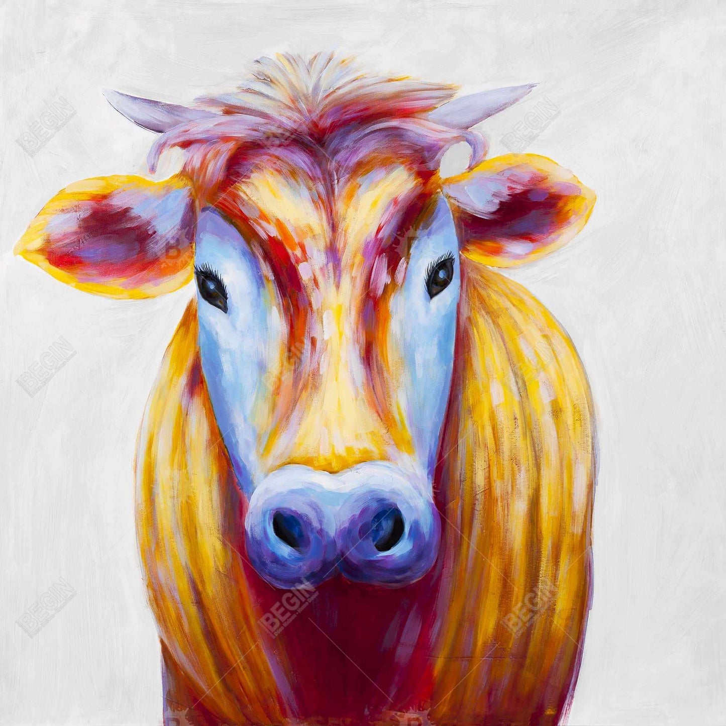 Colorful Country Cow Canvas - Blue Farm Animals Home Decor