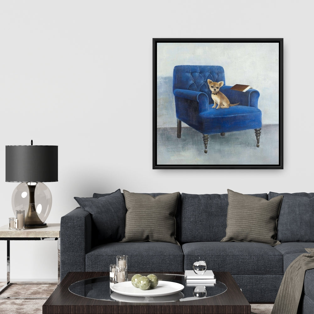 Chihuahua on Blue Armchair Framed Canvas | Pets Home Decor