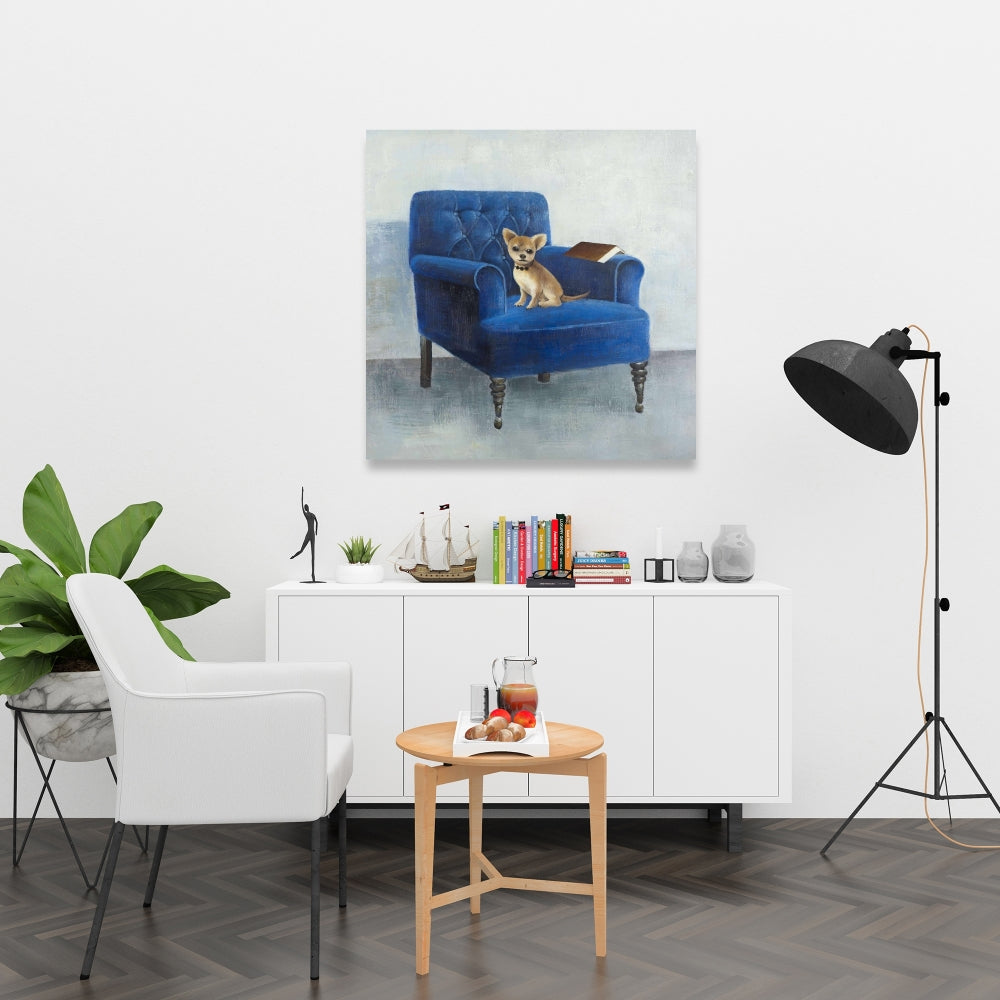 Blue Chihuahua on Armchair Canvas - Contemporary Home Decor