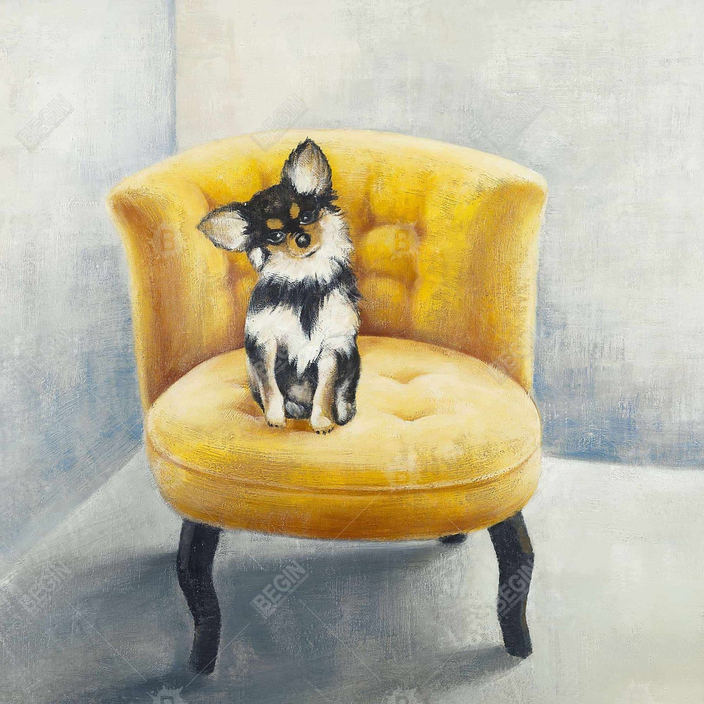 Toile représentant un chihuahua à poil long | Décoration de chambre contemporaine