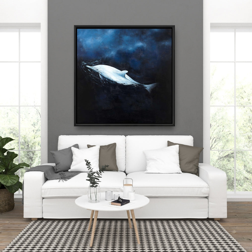 Swimming Dolphin Canvas | Blue Frame | Home Decor Art