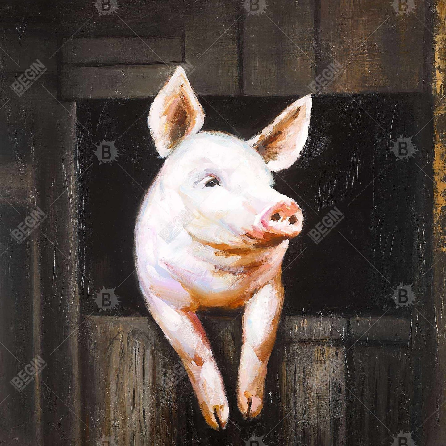 Smiling Pig Canvas - Farm Animal Bedroom Decor for Home