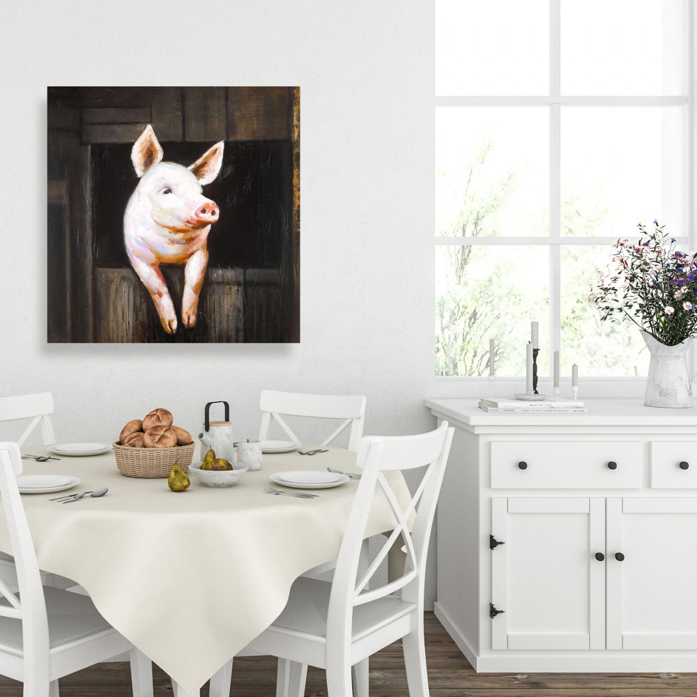 Smiling Pig Canvas - Farm Animal Bedroom Decor for Home