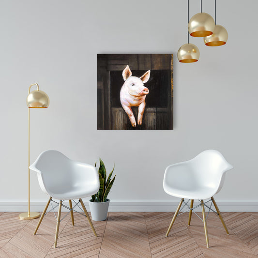 Smiling Pig Canvas - Farm Animal Bedroom Decor for Home