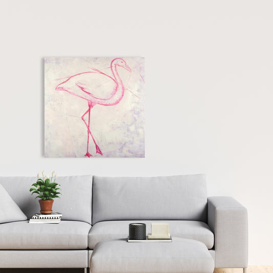 Flamingo Sketch Exotic Canvas | Gray Animals Home Decor Art