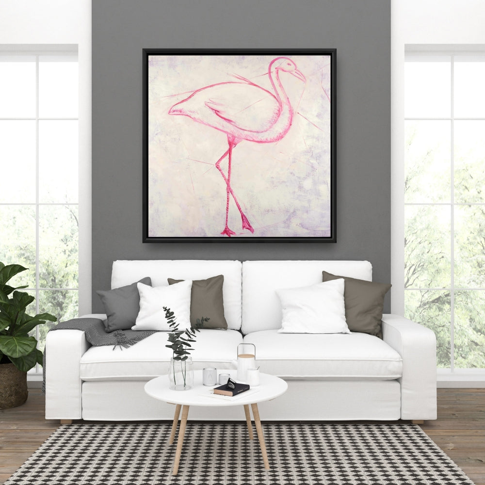 Flamingo Sketch Framed Canvas | Exotic Bird Home Decor Art