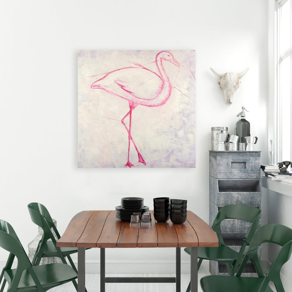 Flamingo Sketch Exotic Canvas | Gray Animals Home Decor Art