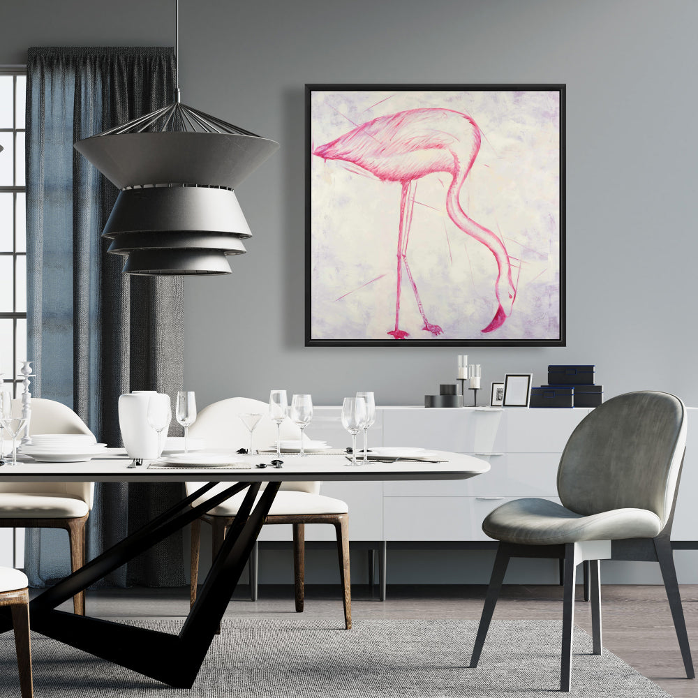 Pink Flamingo Sketch Canvas | Exotic Bedroom Decor Framed