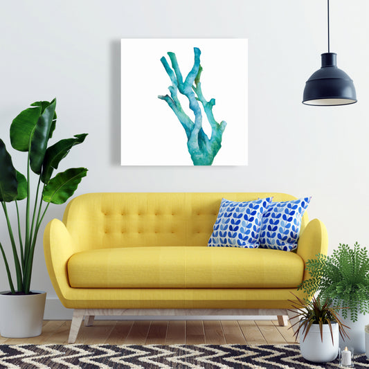 Petite toile aquarelle corail marin | Décoration côtière minimaliste