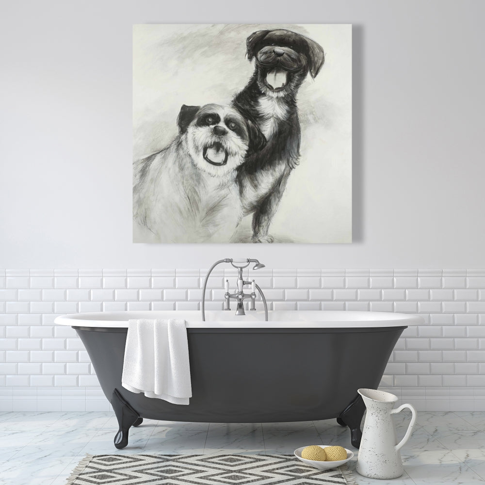 Happy Dogs Sketch Canvas | White Pet Art for Home Decor