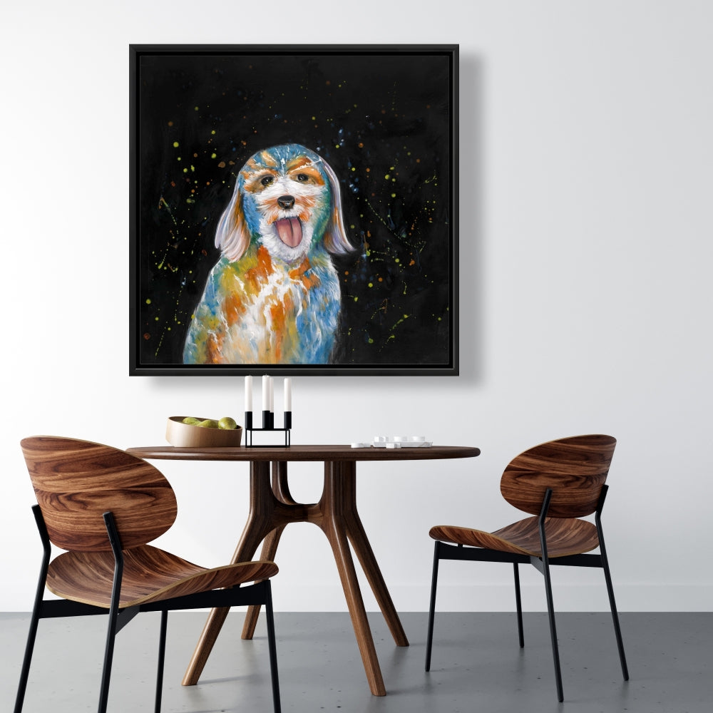 Abstract Labradoodle Canvas - Blue Framed Wall Art Decor