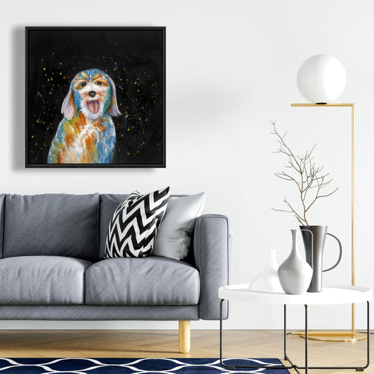 Toile abstraite de Labradoodle - Décoration murale encadrée bleue