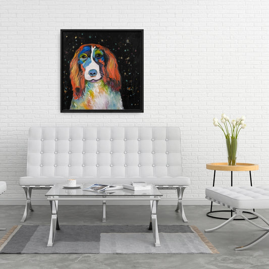 Toile colorée représentant un chien – Art encadré bleu pour la décoration intérieure