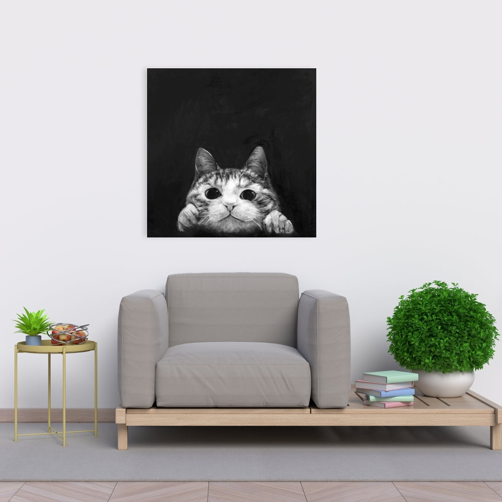 Curious Cat Monochrome Canvas - Stylish Home Decor for Pets