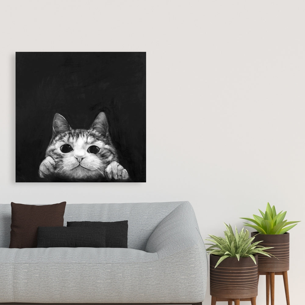 Curious Cat Monochrome Canvas - Stylish Home Decor for Pets