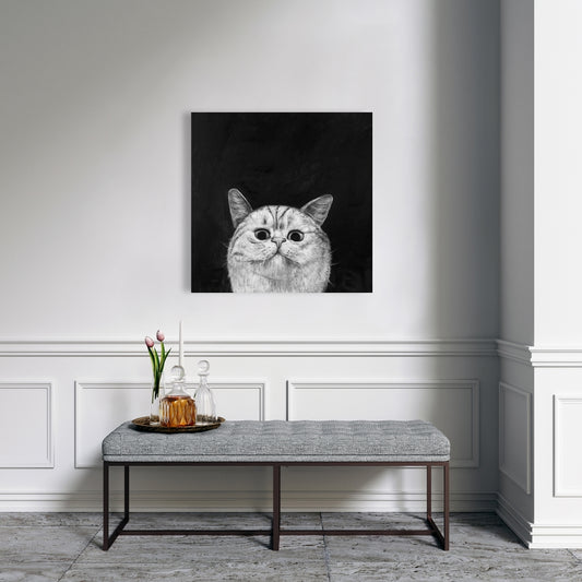 Watching Cat Monochrome Canvas - Living Room Home Decor