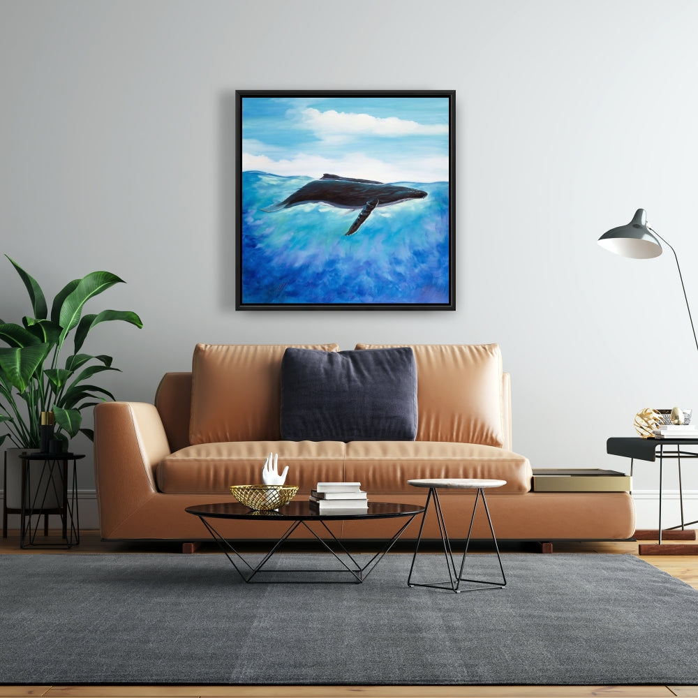 Blue Whale Marine Framed Canvas - Home Decor Wall Art