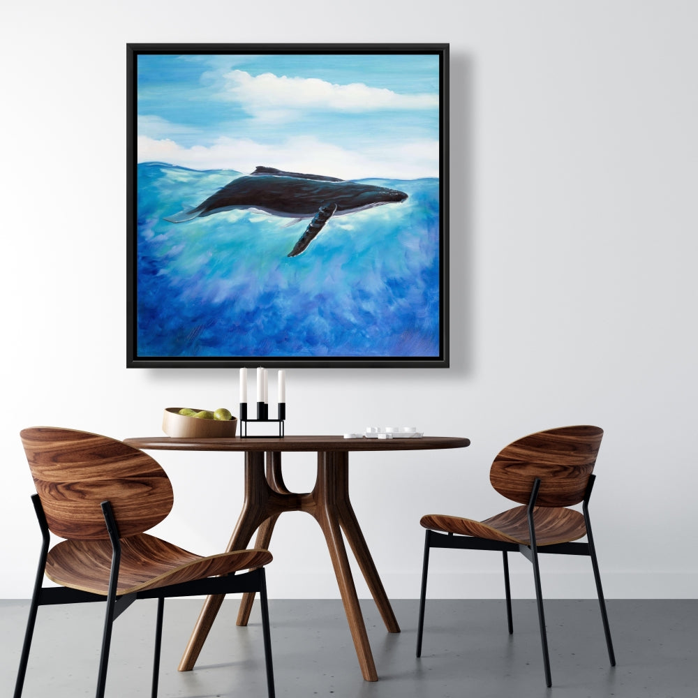 Blue Whale Marine Framed Canvas - Home Decor Wall Art