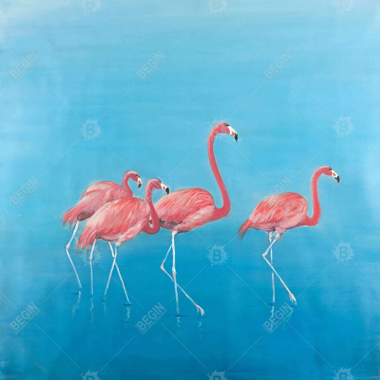 Blue Exotic Animals Canvas | Four Flamingos Home Decor Art