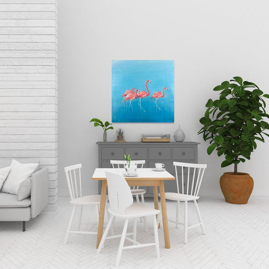 Blue Exotic Animals Canvas | Four Flamingos Home Decor Art