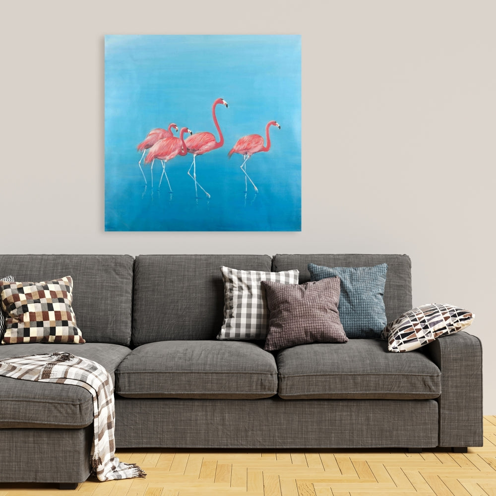 Blue Exotic Animals Canvas | Four Flamingos Home Decor Art