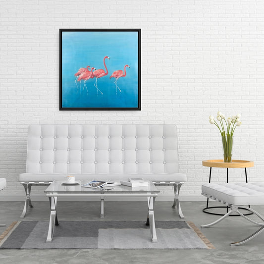Blue Exotic Bird Canvas | Four Flamingos Framed Home Decor