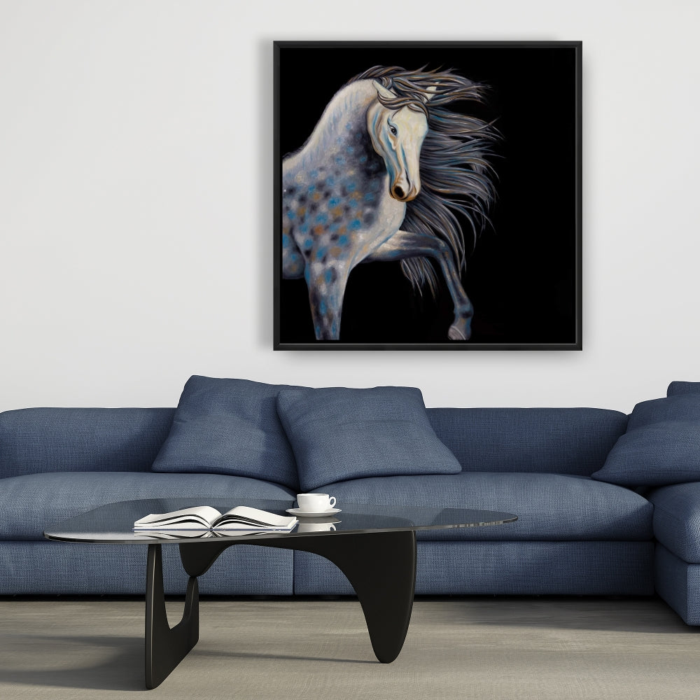 Abstract Horse Canvas - Blue Western Framed Farm Decor