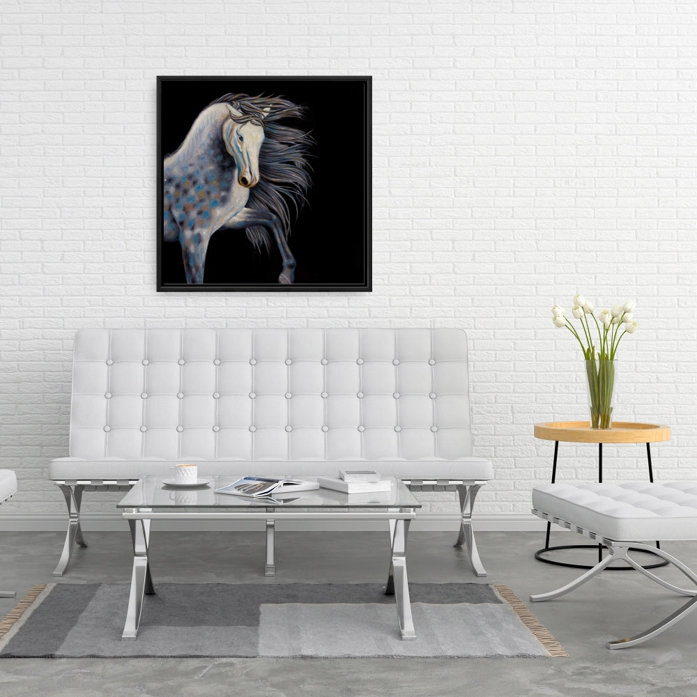 Abstract Horse Canvas - Blue Western Framed Farm Decor