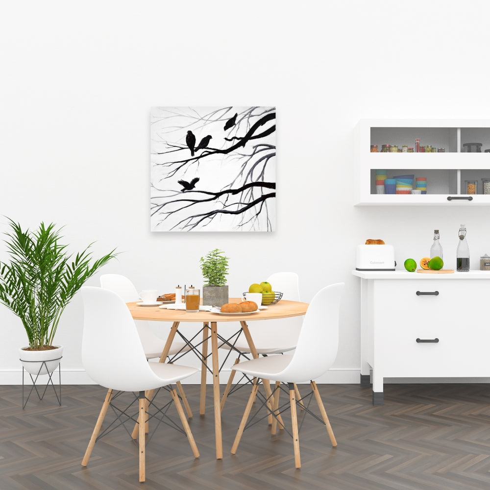 Silhouette of Birds White Canvas - Bedroom Trees Wall Art