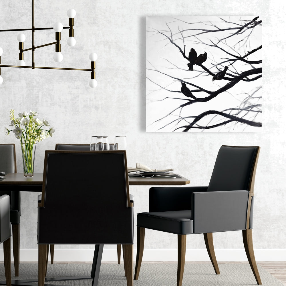 Birds and Branches Silhouette Canvas | Monochrome Trees Decor