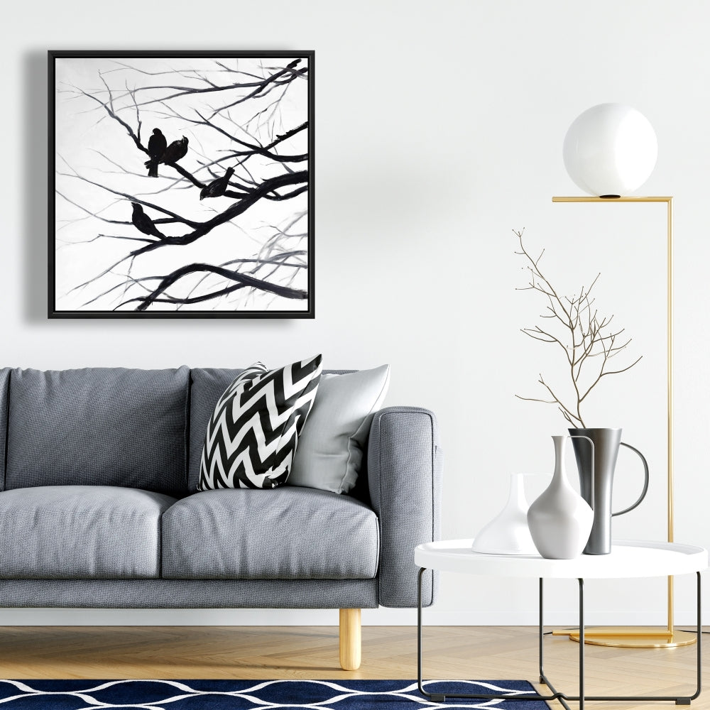 Birds and Branches Silhouette Canvas | Animal Trees Wall Art