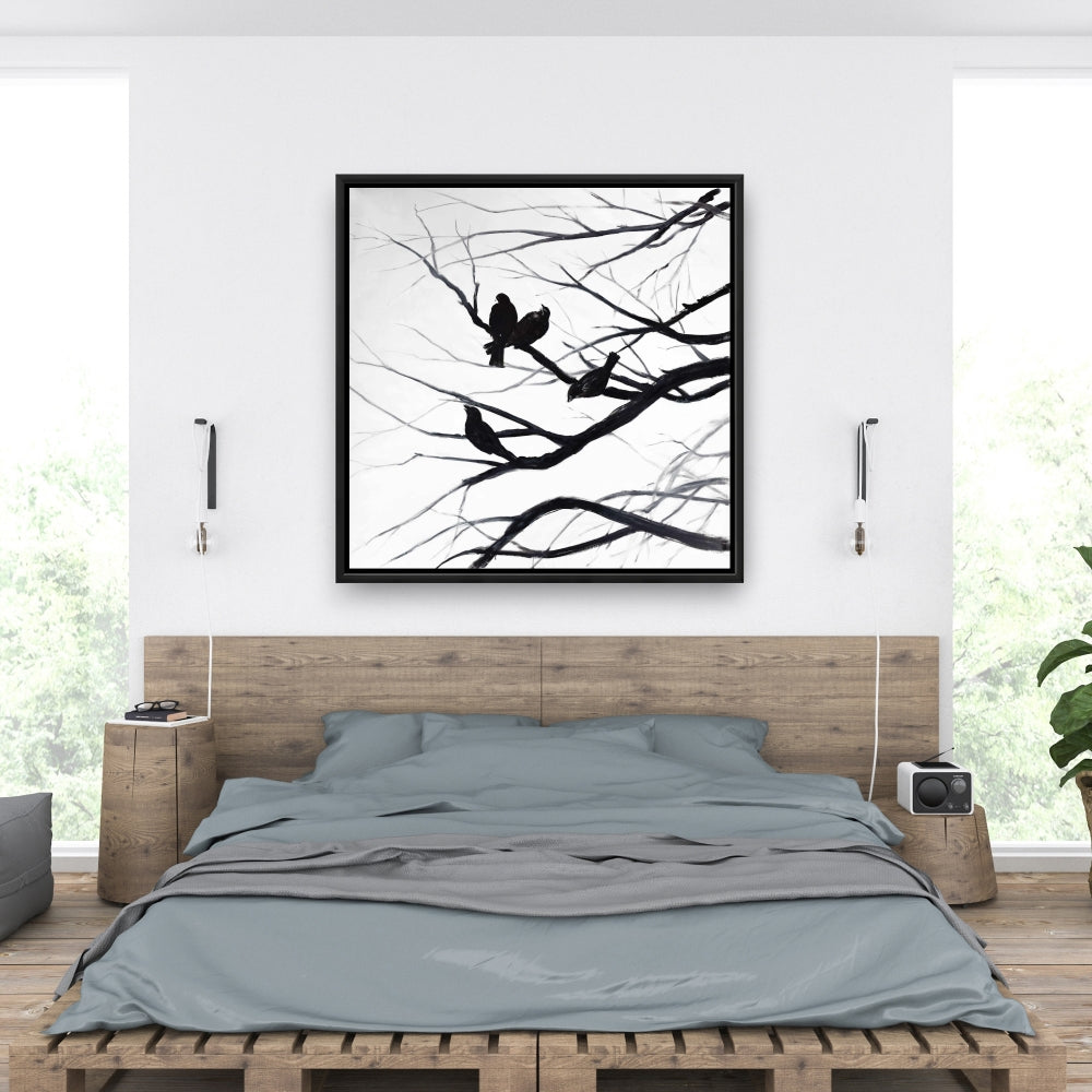 Birds and Branches Silhouette Canvas | Animal Trees Wall Art