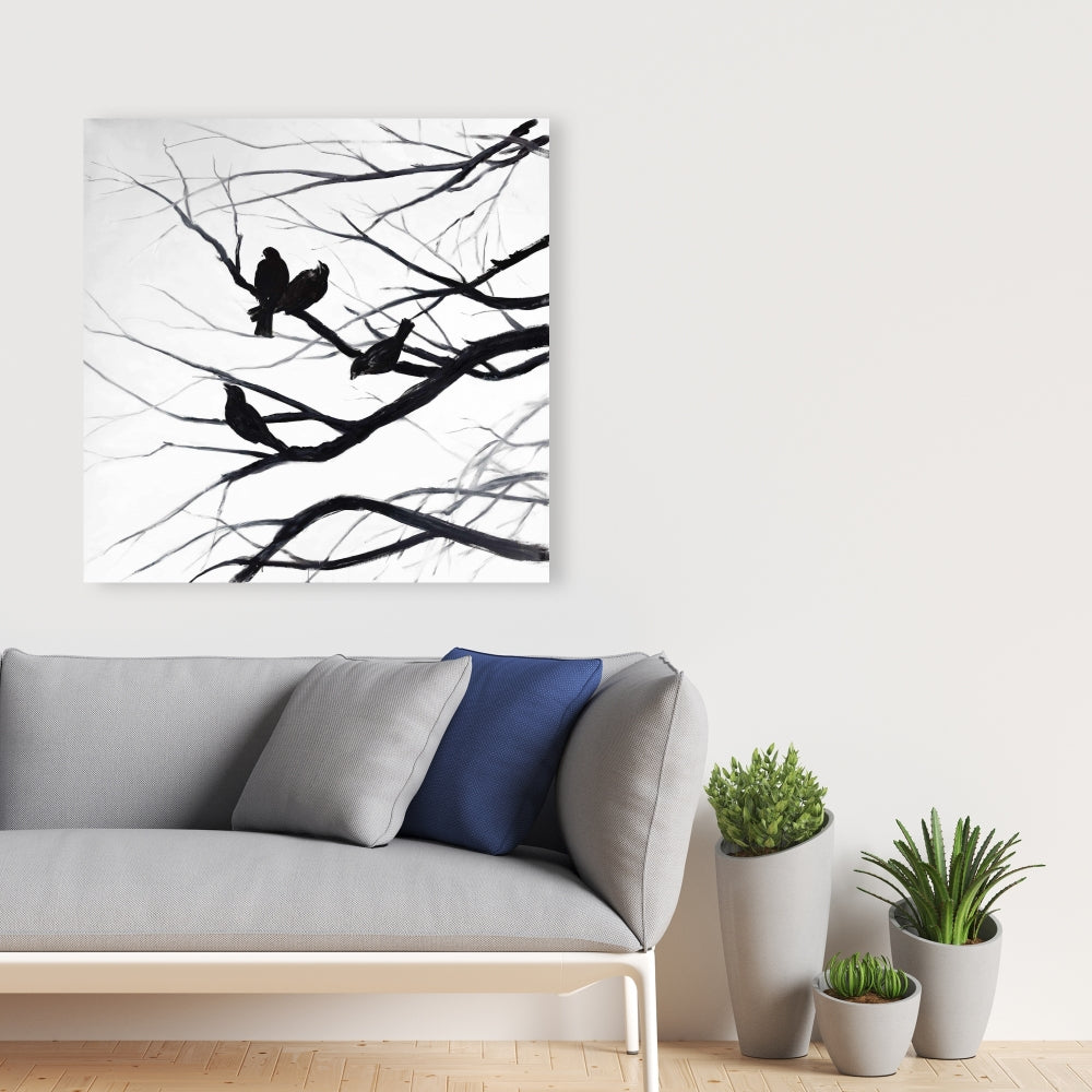 Birds and Branches Silhouette Canvas | Monochrome Trees Decor