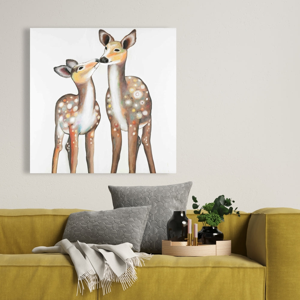 Brown Romantic Canvas - Deer with Fawn for Bedroom Decor