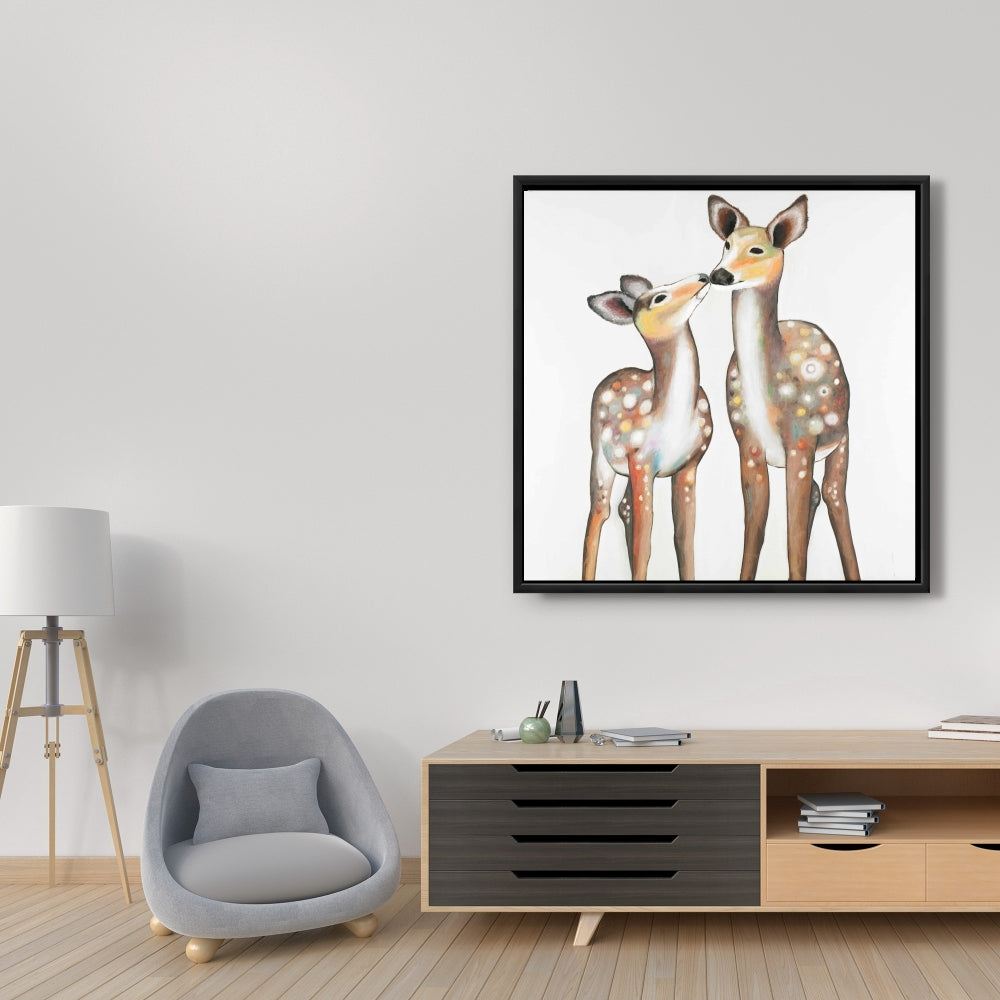 Deer with Fawn Framed Canvas | Bedroom Wall Art Home Decor