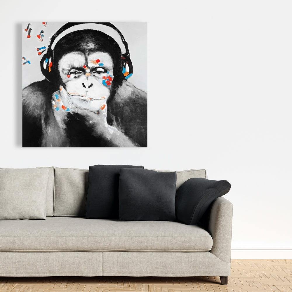 Monkey with Headphones Canvas | Modern Bedroom Wall Art