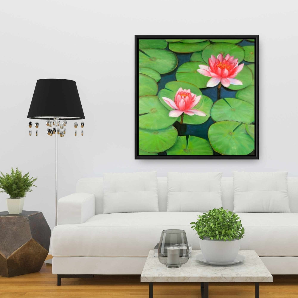 Lotus Flowers in Swamp | Romantic Floral Bedroom Canvas Decor