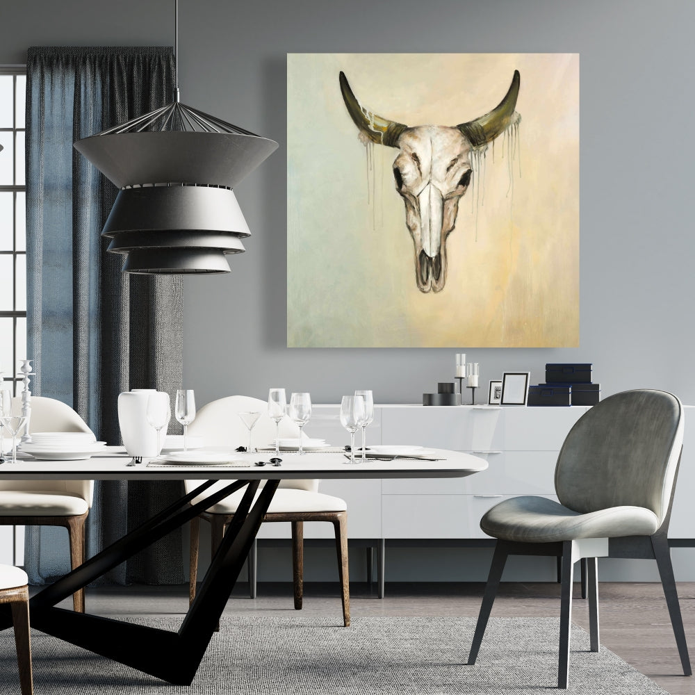 Color Fading Bull Skull Canvas - African Farm Decor for Bedroom