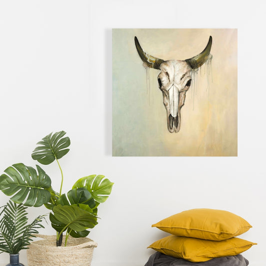 Color Fading Bull Skull Canvas - African Farm Decor for Bedroom