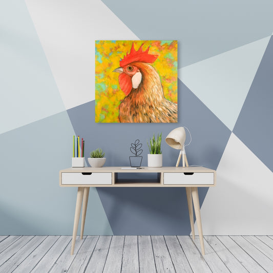 Colorful Chicken Canvas - Yellow Kitchen Farm Animal Decor