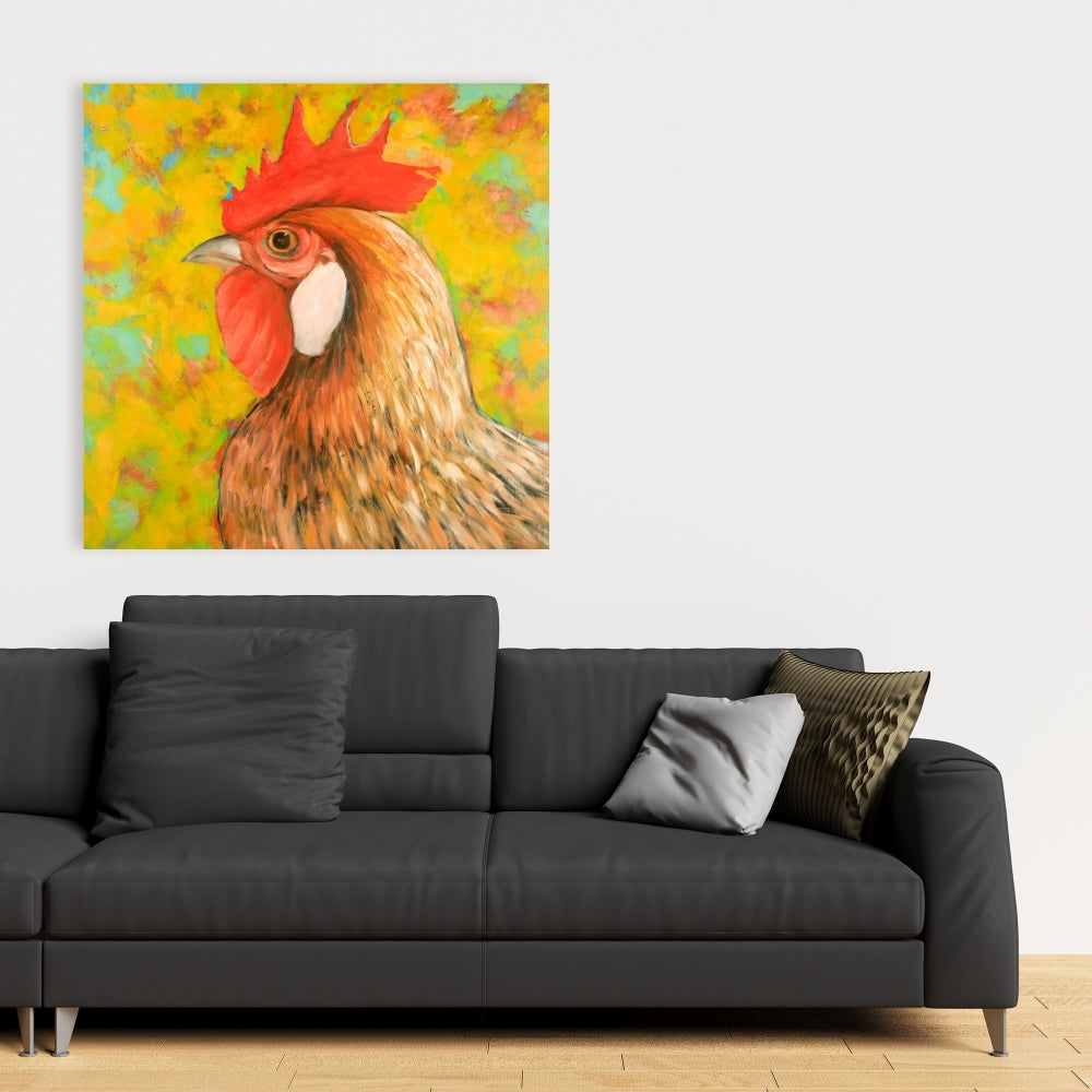 Colorful Chicken Canvas - Yellow Kitchen Farm Animal Decor